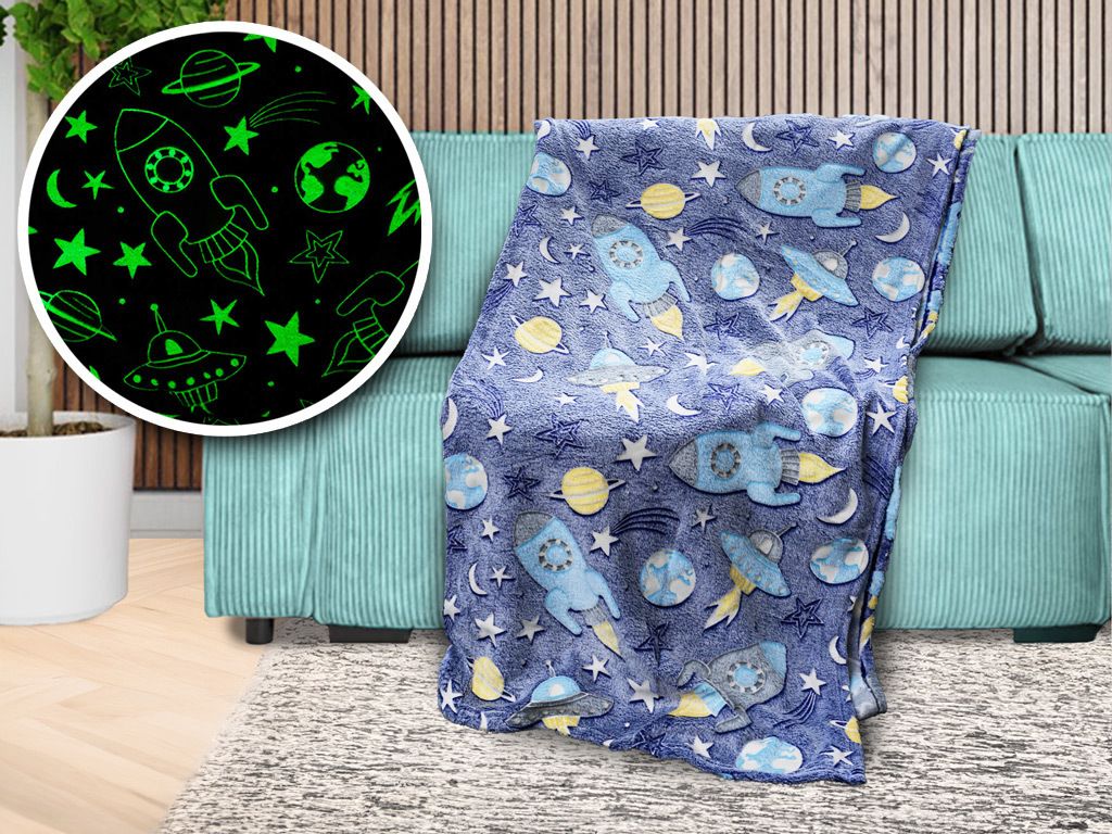Svítící deka mikroflanel KOMETY A RAKETY 150x200 cm Obrázek produktu 