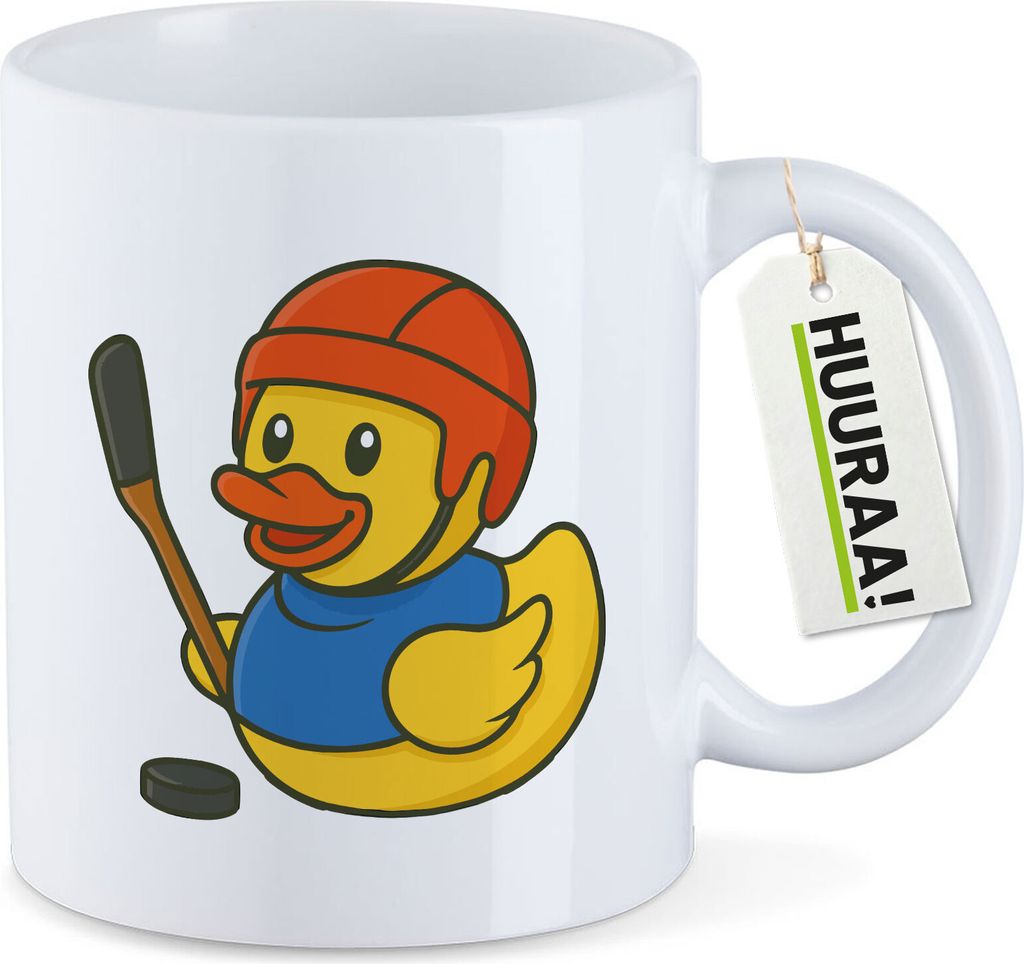 Huuraa Kaffeetasse Quietscheente Eishockey Gummiente Hockey 330ml Weiß Keramik Kaffeebecher Geschenkidee