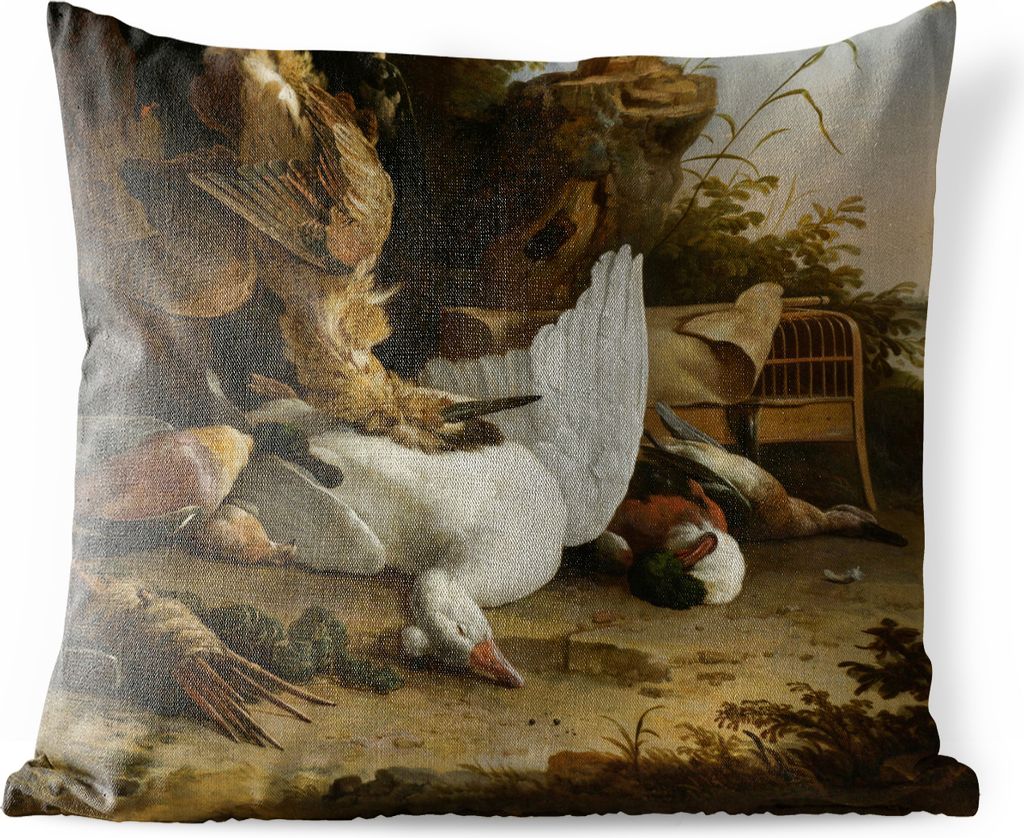 MuchoWow Outdoor Kissen - Eine Elster auf einem Baumstumpf - Melchior d'Hondecoeter - 40x40 cm - Wetterfest - Lounge Kissen - Kopfkissen - Interi...