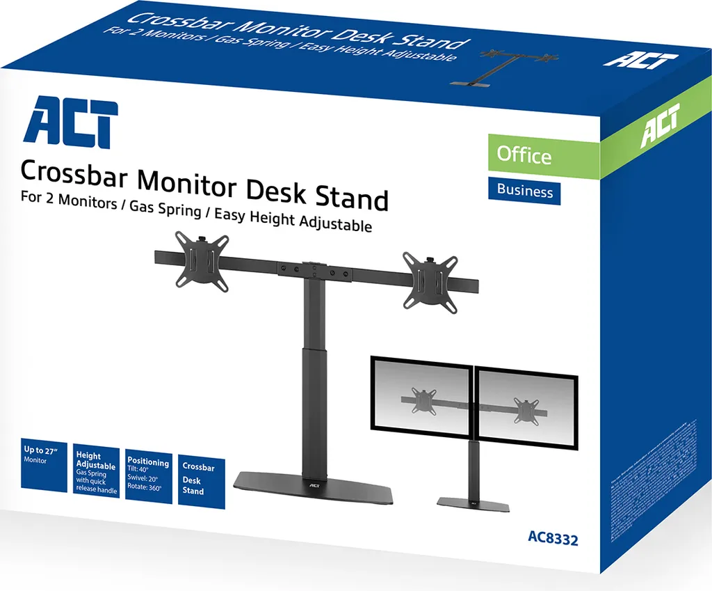Support double moniteur ACT AC8332 à vérin à gaz, inclinaison +/-90° - 11