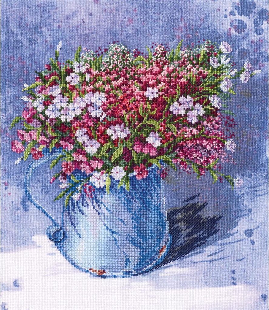 RTO Kreuzstich Set "Zartes Bouquet" M70020, Zählmuster mit bedruktem Hintergrund, 30x35 cm