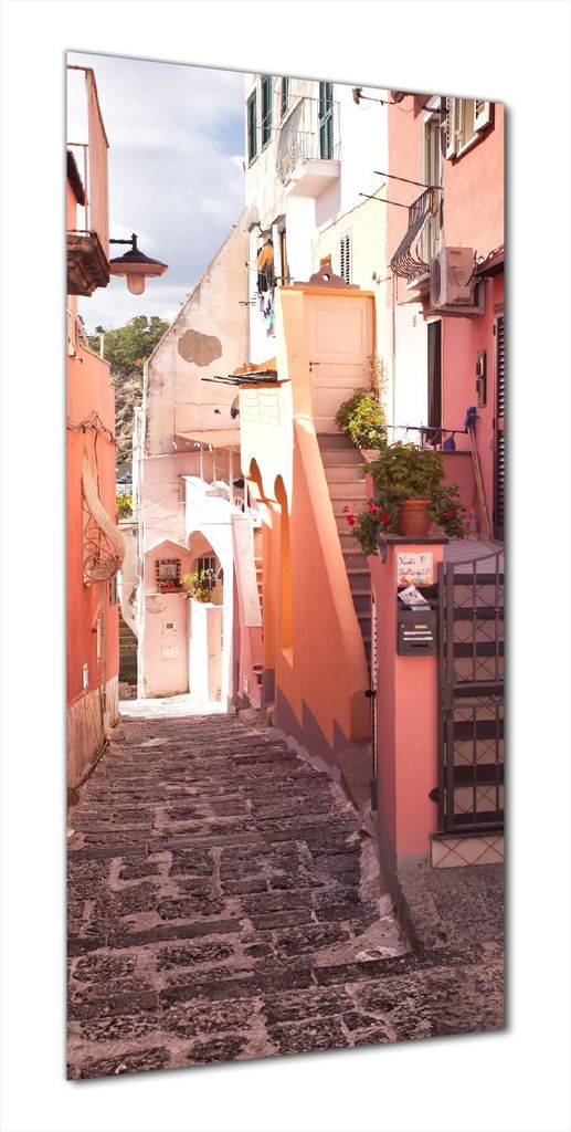 Wallario selbstklebende Duschrückwand 90 x 200 cm mit Motiv Südländische Gasse- Italien bei Sonnenschein - Wandverkleidung mit Hochglanzlaminat ...