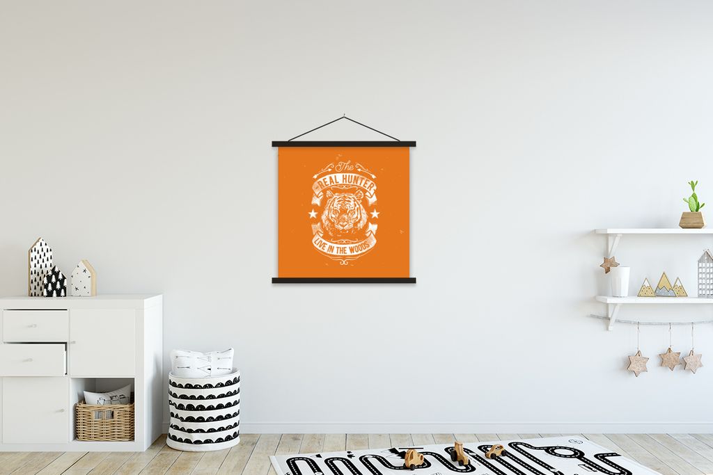 MuchoWow Textilposter Jahrgang - Tiger - Orange 60x60 cm mit schwarzem Rahmen - Posteraufhänger