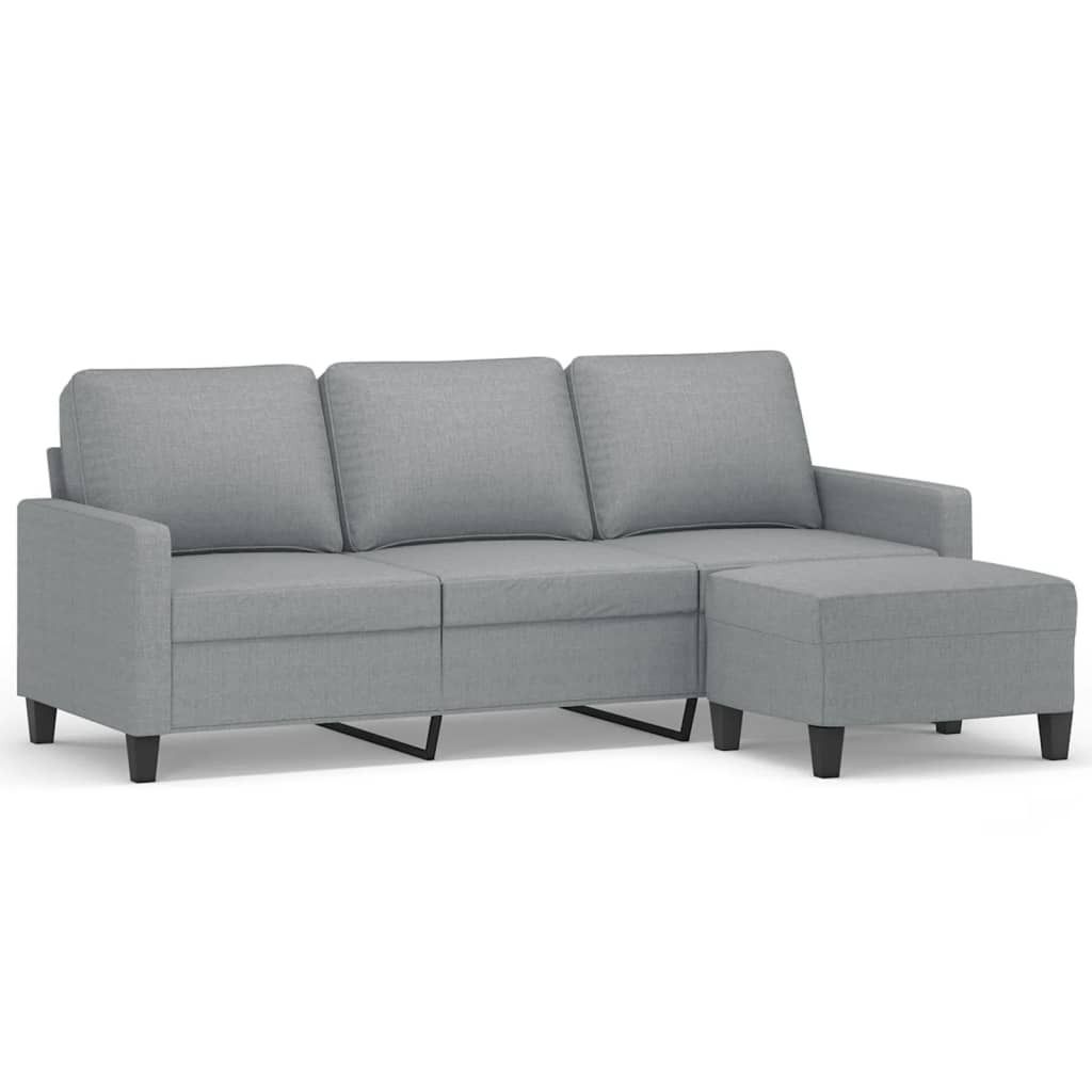 vidaXL 3-Sitzer-Sofa mit Hocker Hellgrau 180 cm Stoff Produktbild 