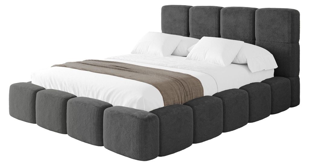ALTDECOR Polsterbett mit Bettkasten - NATA 200x200 Dunkelgrau, Bett mit Kopfteil, Boxbett ohne Matratze, Doppelbett mit Stauraum