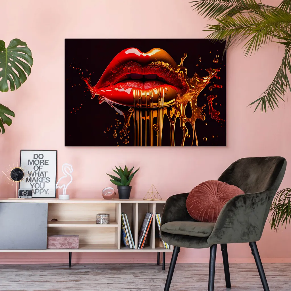 Quadro 120x80 Muralo Labbra Rosse 3D - Arte su Tela per Ufficio - 5