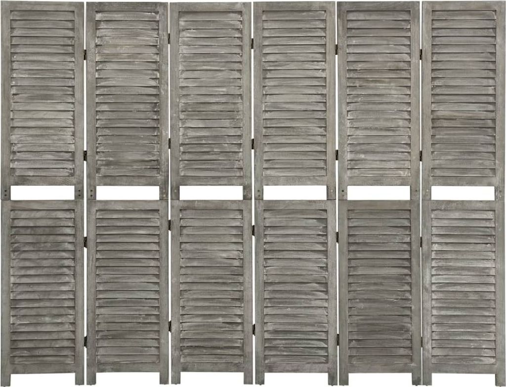 6-tlg. Raumteiler Grau 214x166 cm Massivholz