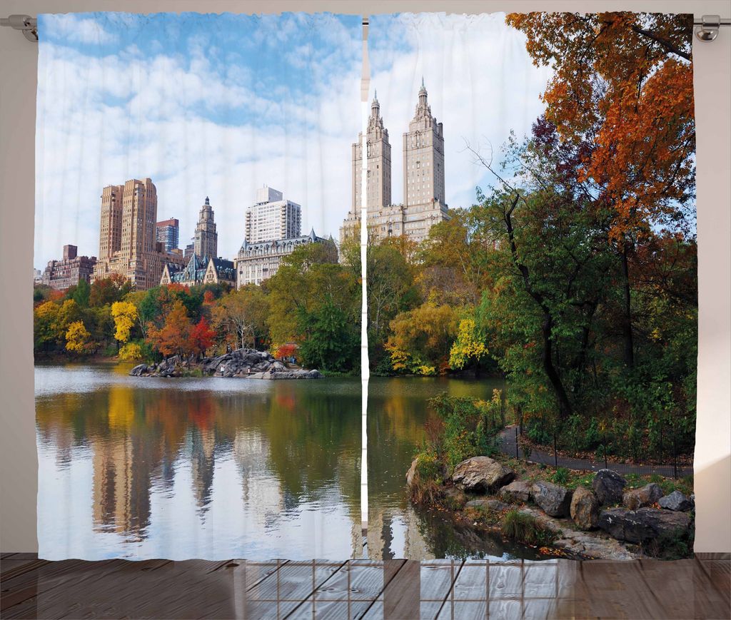 ABAKUHAUS Stadt Rustikaler Gardine, Manhattan Central Park, Schlafzimmer Kräuselband Vorhang mit Schlaufen und Haken, 280 x 175 cm, Mehrfarbig