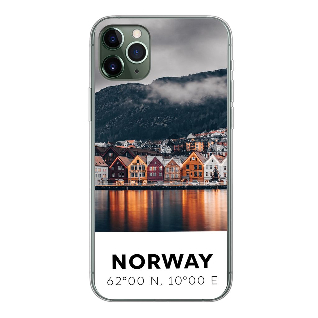 MuchoWow Handyhülle Schutzhülle Hülle für iPhone 11 Pro Max Norwegen - Skandinavien - Bergen - Winter Silikon Softcase Handy Hülle - Schutz