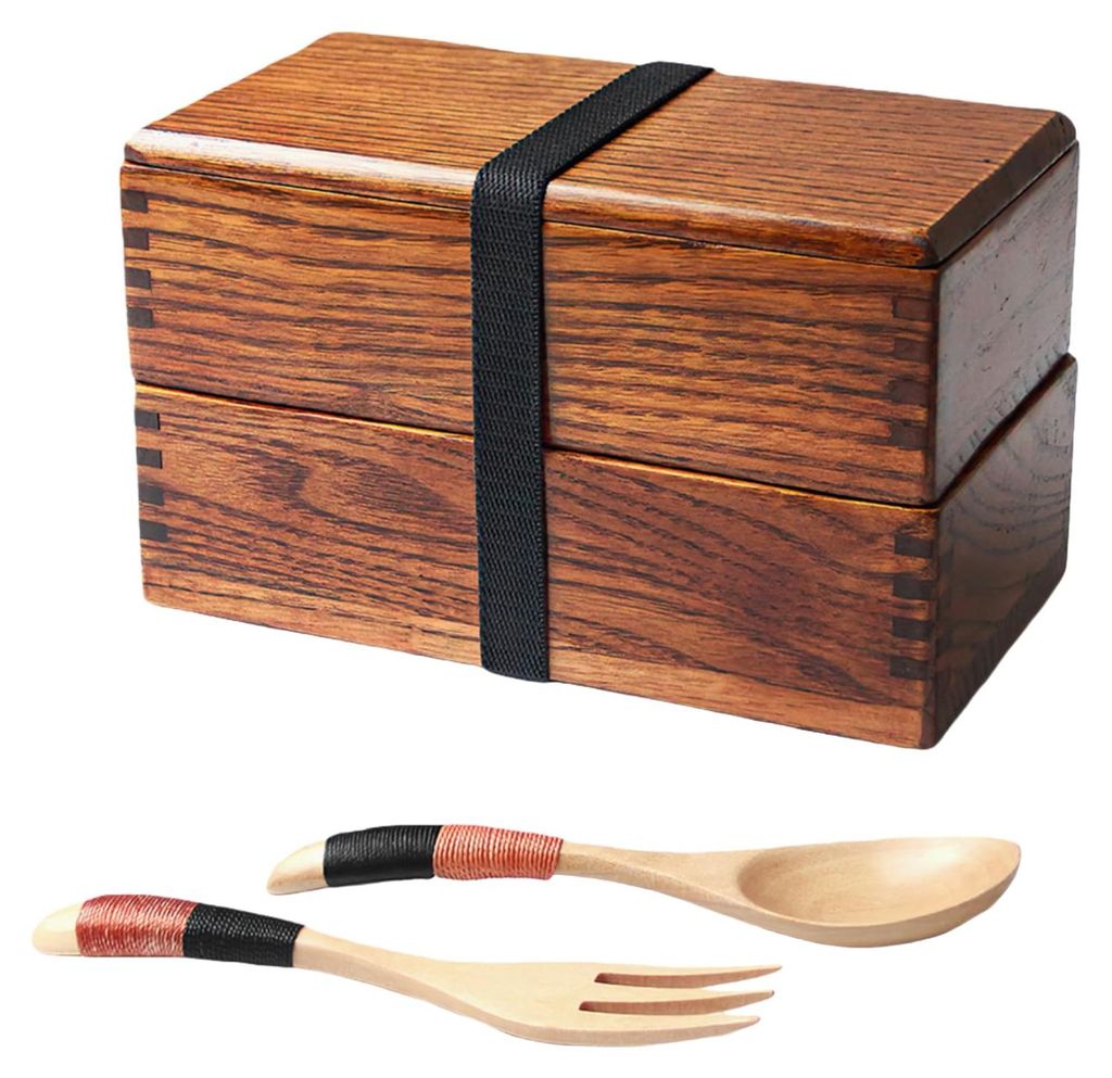 Lunchbox, Bento-Box: Essensbox aus Naturholz, doppelwandig, im japanischen Stil, geeignet für Speisen, Obst, Kinder und Erwachsene, Sushi, Sandwic...