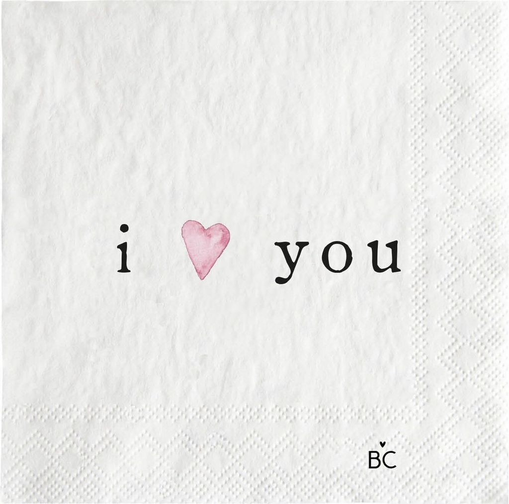 Servietten I Love You mit Herz weiß rosa 25x25cm Papier Bastion Collections