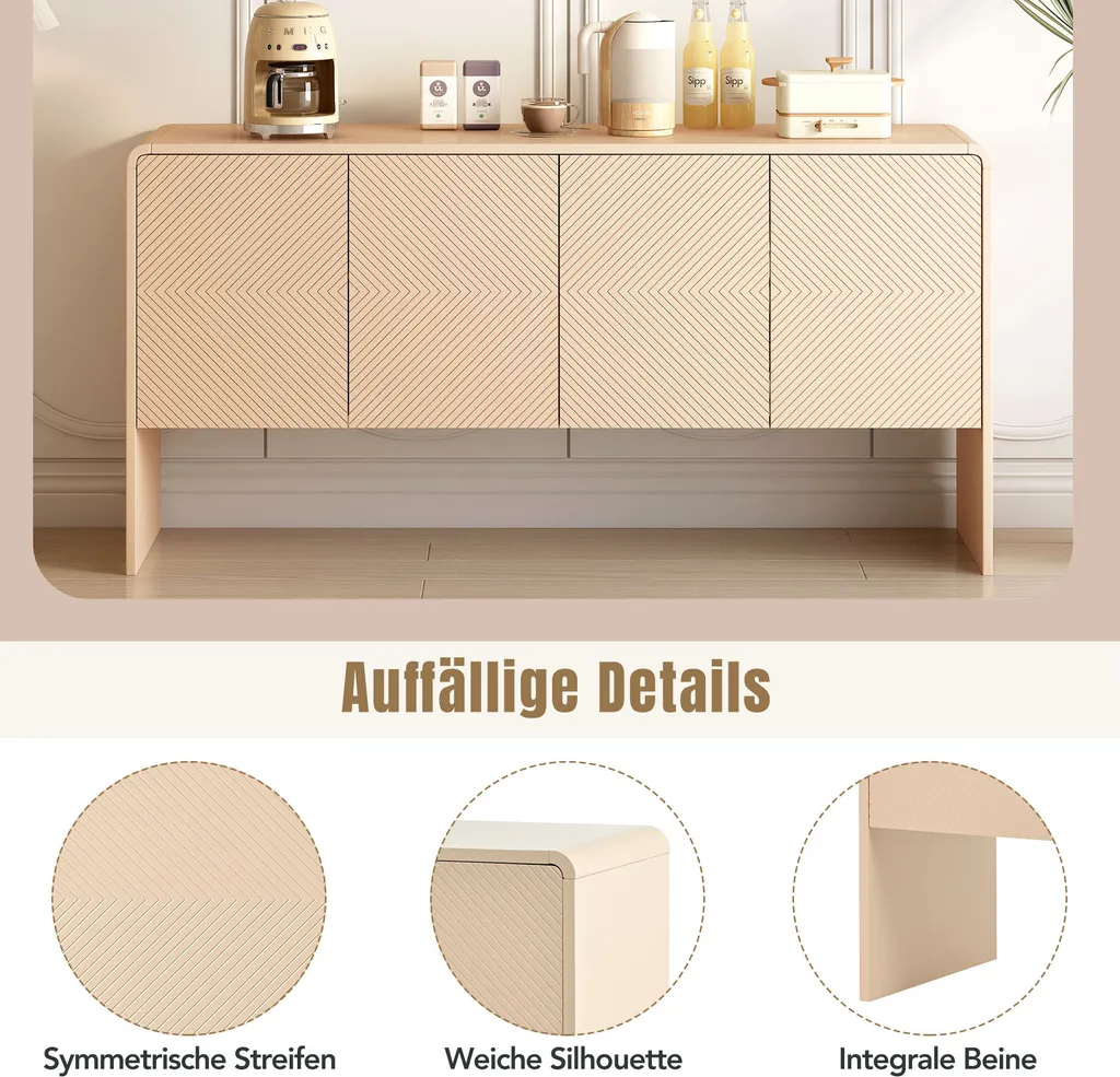 Buffet Rangement LED Blanc - Solution Gain de Place 4 Portes 140cm
