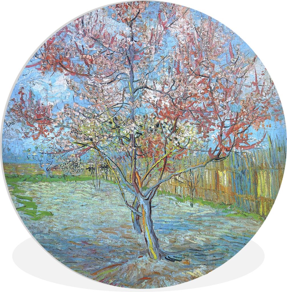 MuchoWow Rundes Wandbild - Runde Bilder Der rosa Pfirsichbaum - Vincent van Gogh Ø 30 cm Kreis Wanddekoration Kunststoff - Wandkreis - Wandschmu...