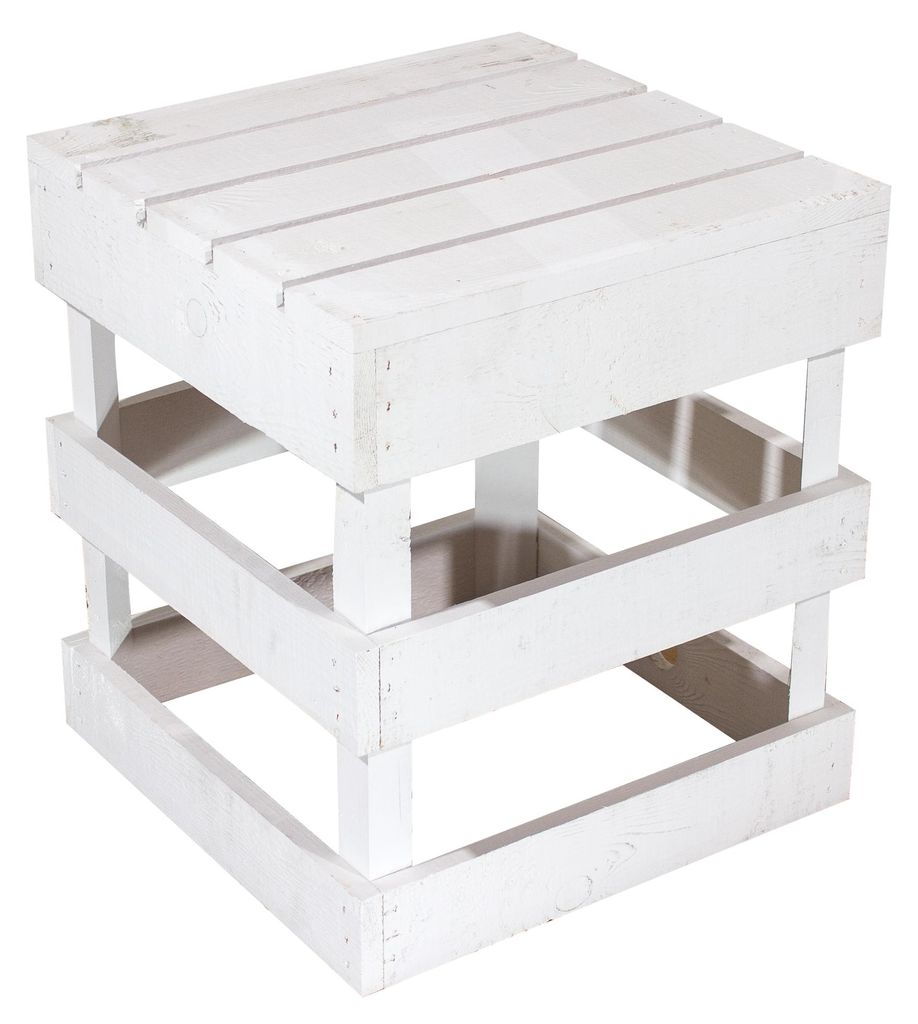 Weißer Hocker 42x42x45cm, geflammte Optik, handflambiert, Produktbild 