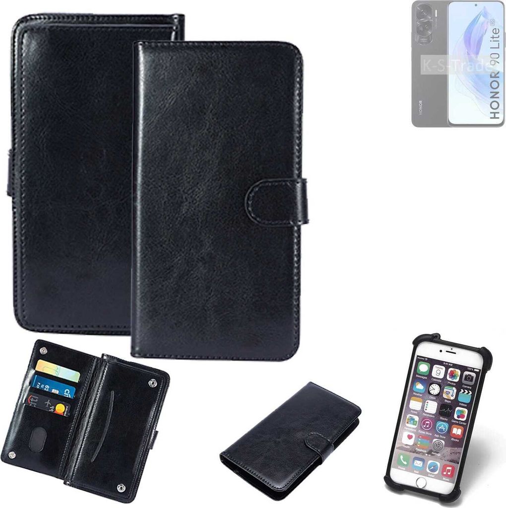 K-S-Trade 360° Hülle kompatibel mit Honor 90 Lite schwarz Kunstleder Case BookCase WalletCase Kunstlederederhülle Handyhülle, Rundumschutz Bumper
