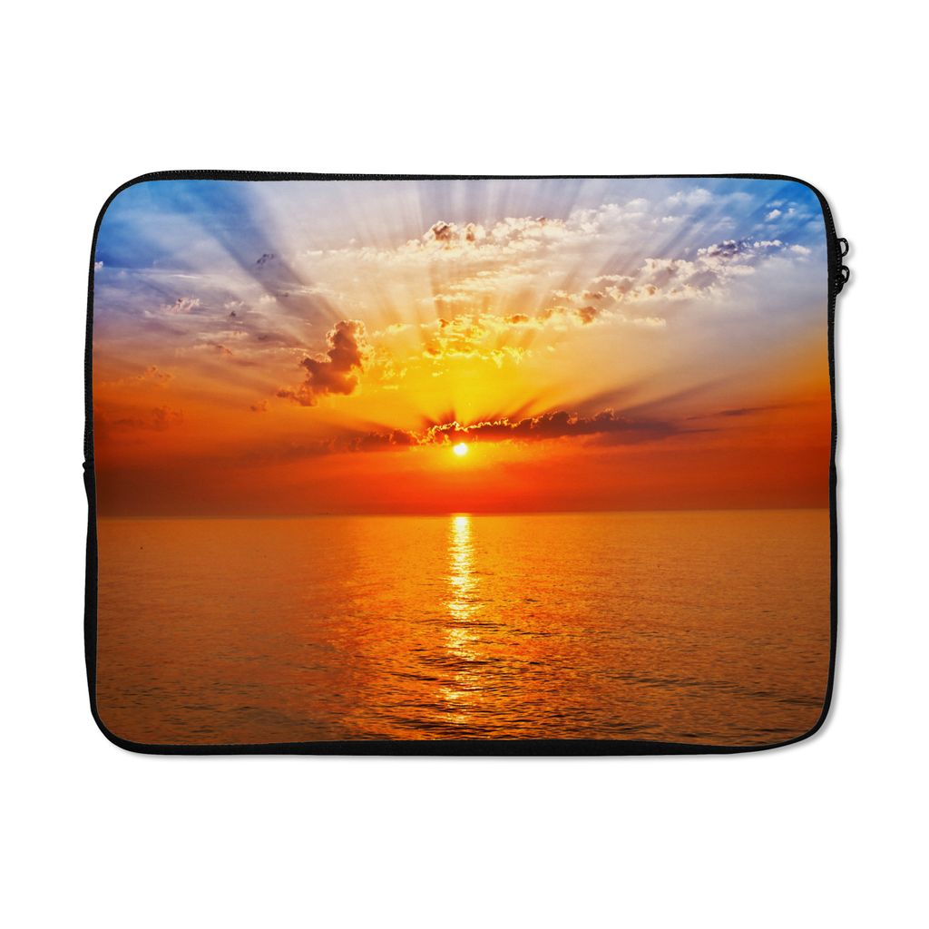 MuchoWow Laptop Hülle 17 Zoll Laptoptasche Sonnenuntergang - Meer - Himmel - Orange - Horizont - Wasser - Zipper - Schutzabdeckung