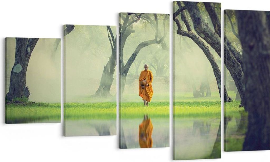 Bild auf Leinwand - Leinwandbild - 5 Teile - Mönch Wald Nebel - 100x60cm - Wand Bild - Wanddeko - Wandbilder - Leinwanddruck - Bilder - Wanddekora...