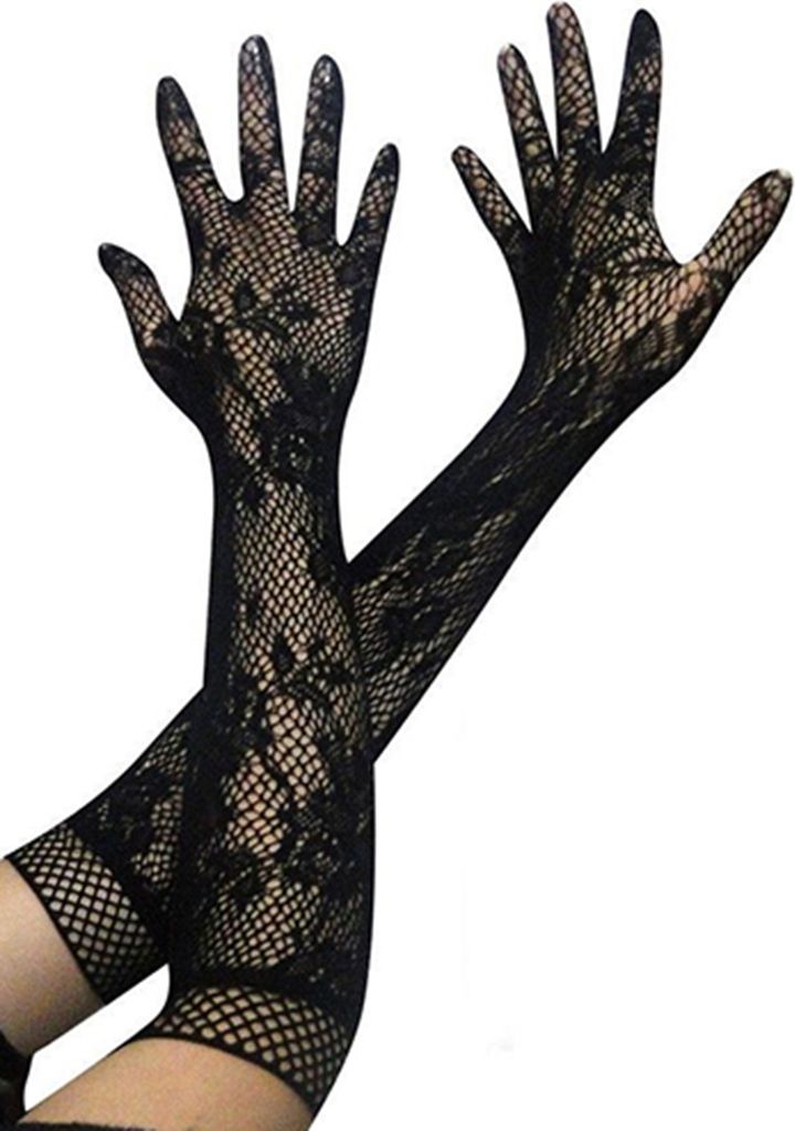 Frauen y Stretch Lace Opera Ellenbogen Lange Lange Abend Party Prom Handschuhe - (schwarz)