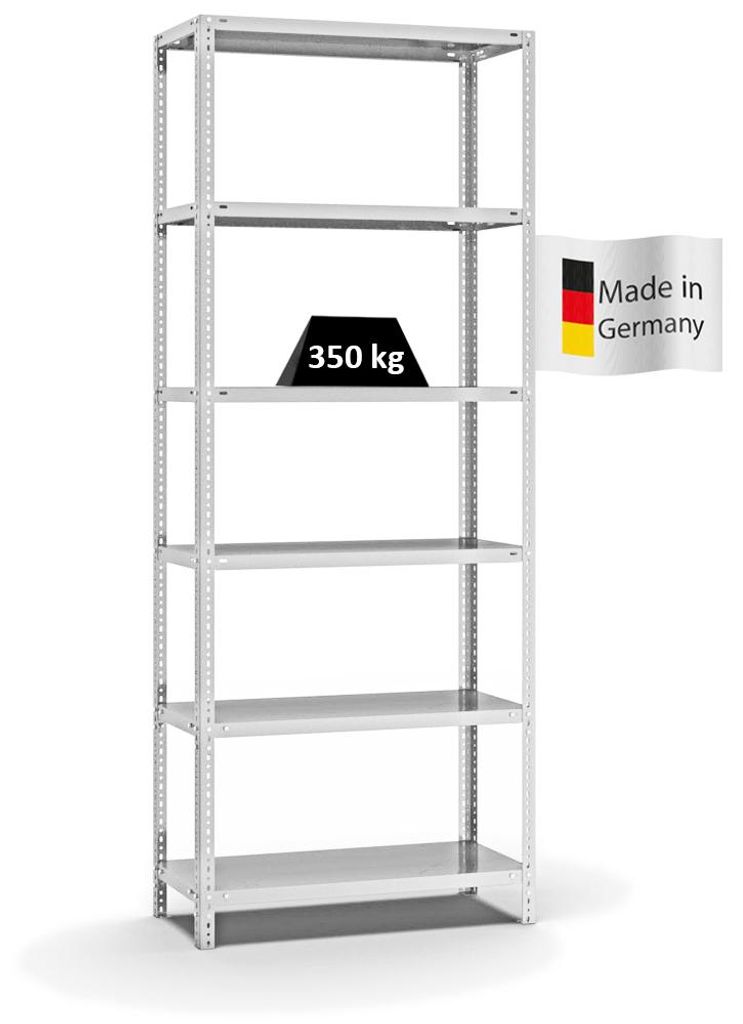 PROREGAL Fachbodenregal Schraubsystem MAGNUS Germany | HxBxT 250x100x40cm | 6 Ebenen | Fachlast 350 kg | Beidseitig nutzbar | Lichtgrau