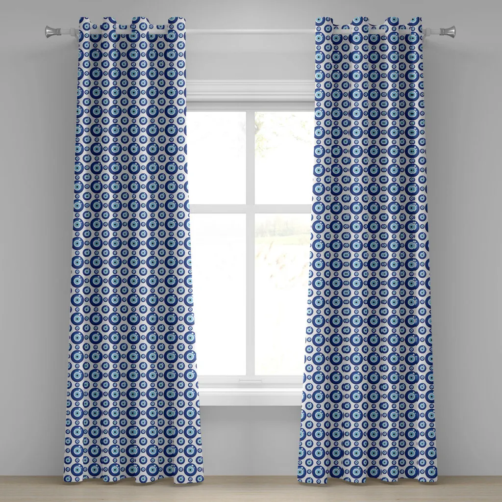 Paire de rideaux décoratifs 2 panneaux motif ethnique bleu 280x175