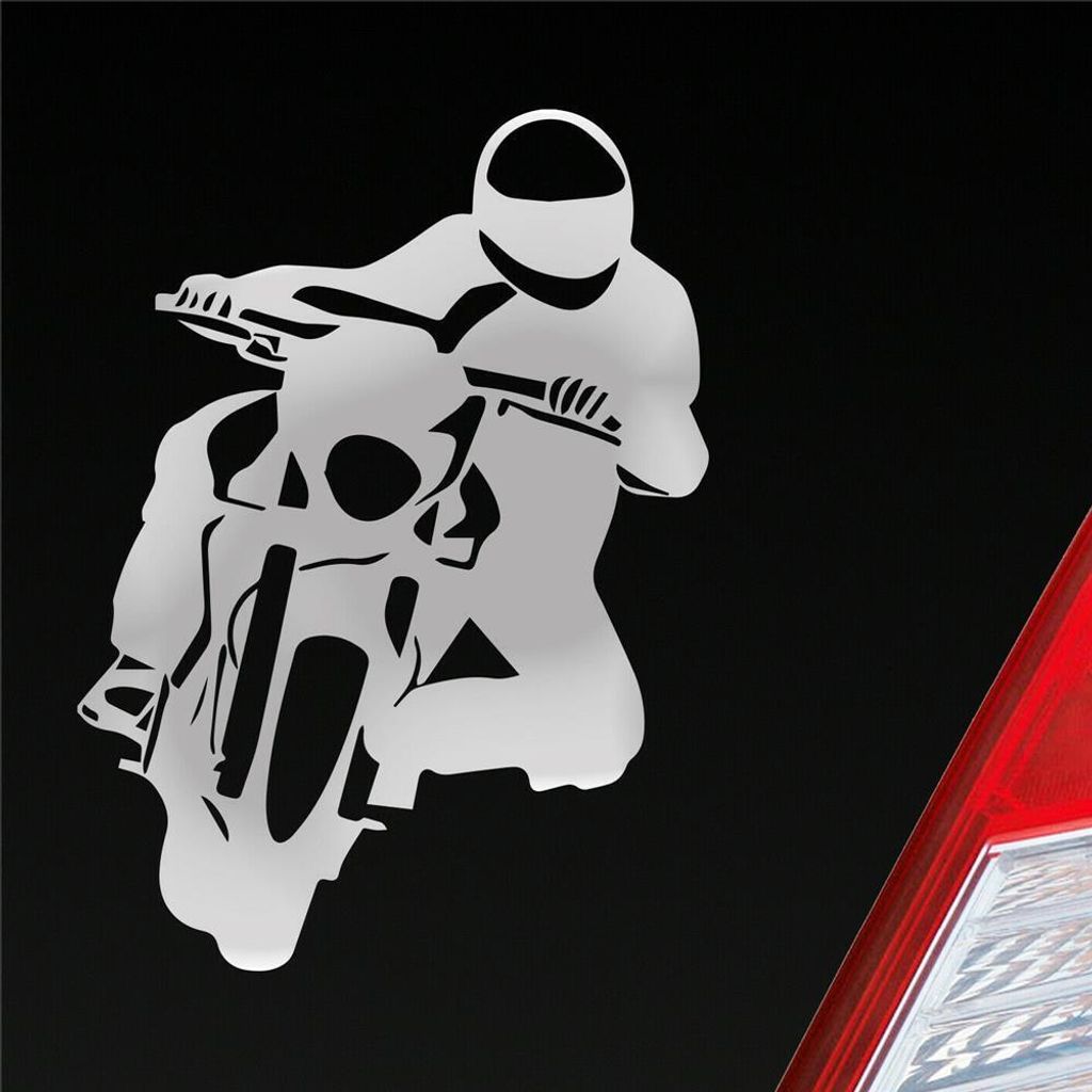 Auto Aufkleber Motorrad Biker Mopped 12x9 cm Silber Sticker Heckscheibenaufkleber