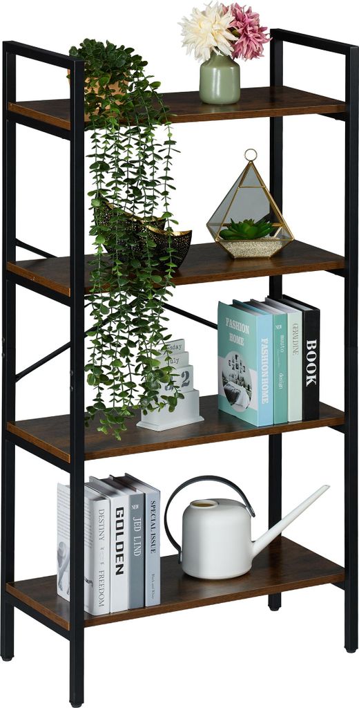 Relaxdays Bücherregal, Industrial, 4 Fächer, HxBxT: 122 x Produktbild 