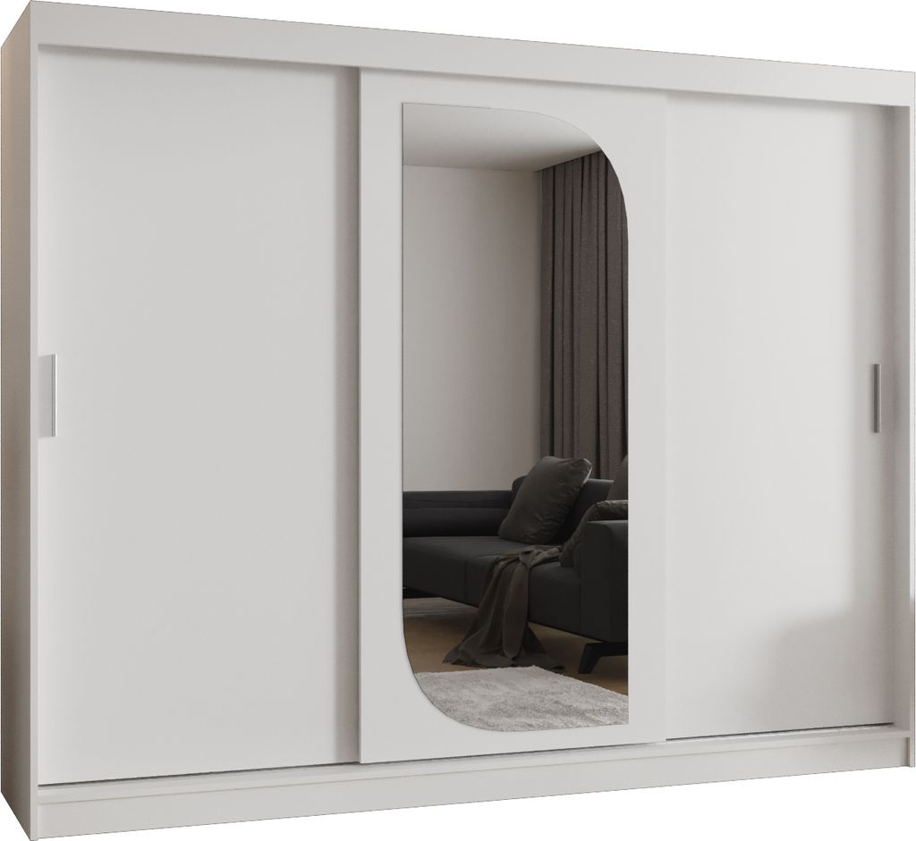 MEBLE KRYSPOL LUCY 250 Kleiderschrank mit drei Schiebetüren für Schlafzimmer – moderner Aufbewahrungsschrank mit Kleiderstange und Regalen – ...