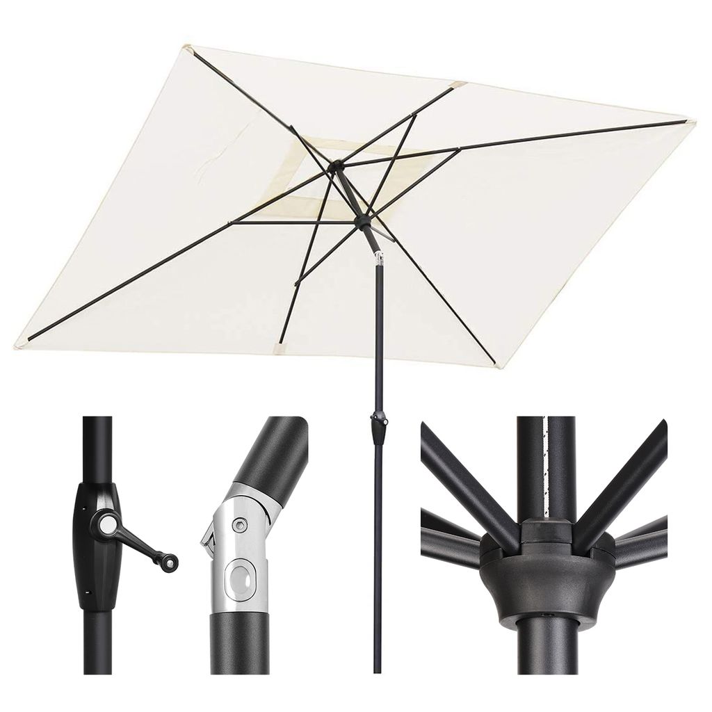 Sekey Sonnenschirm 300 x 200 cm Rechteckschirm Aluminium Marktschirm Rechteckig, mit Kurbel, Creme