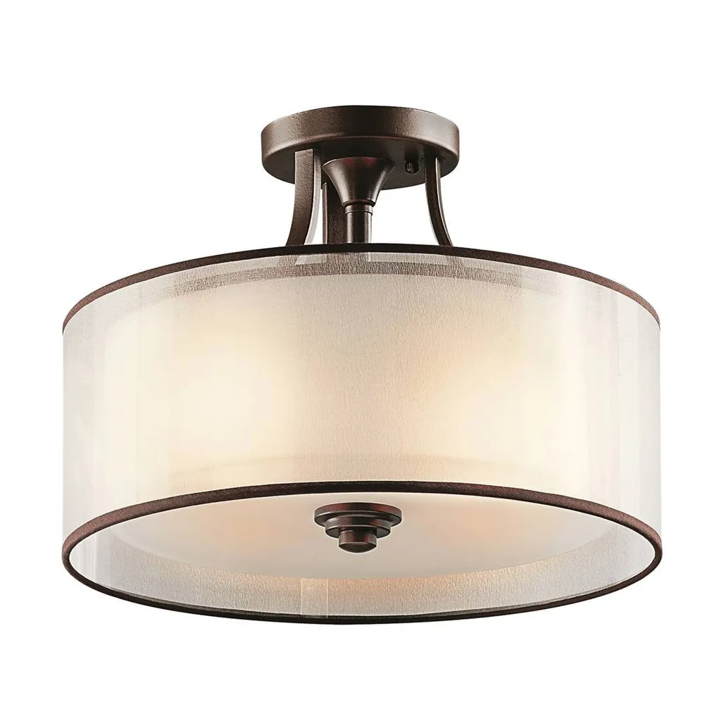Luminaire de plafond circulaire en lin et métal bronze 38 cm design