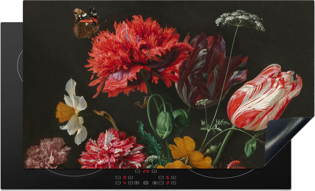 KitchenYeah Herdabdeckplatte Stilleben mit Blumen in einer Glasvase - Gemälde von Jan Davidsz. de Heem , 91x52cm, Küche Deko, Glaskeramikfeld H...