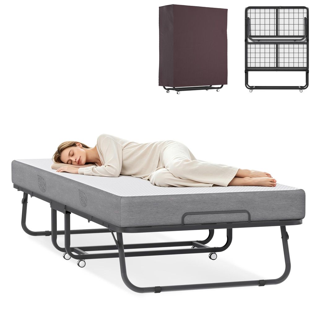 QEENTOE Opklapbed, gastenbed, 200x90 cm, zwart, metalen Productafbeelding 