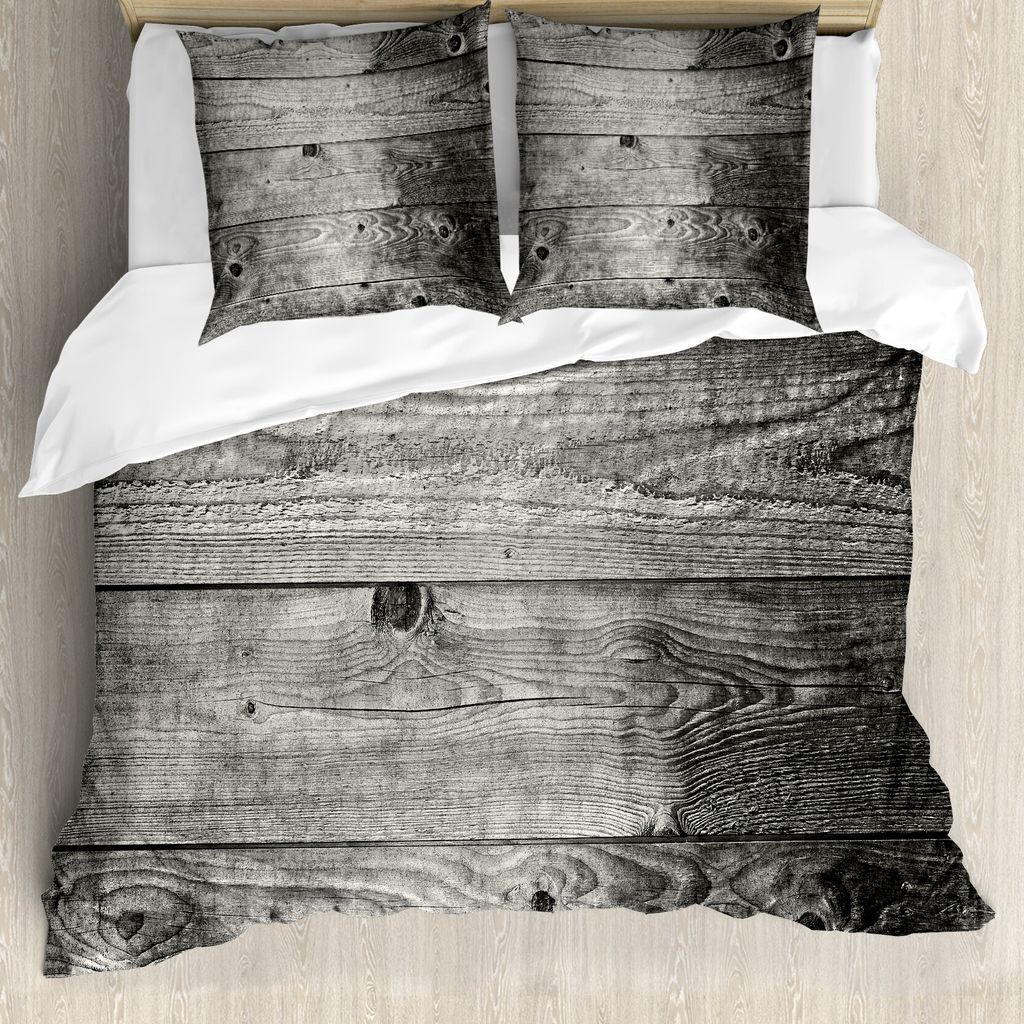 ABAKUHAUS Dunkelgrau Bettbezug, Ombre Wood Planks, Milbensicher Allergiker geeignet mit Kissenbezügen, 200 cm x 200 cm - 80 x 80 cm, Schwarz Pale ...