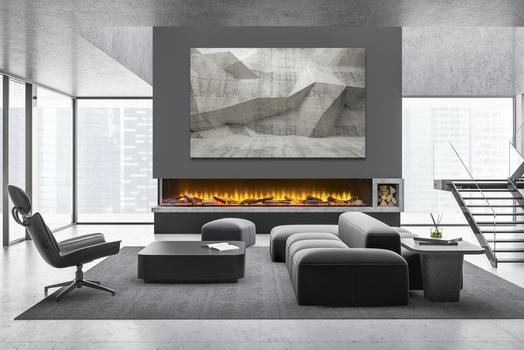 Acantha Aspire 200 Corner View Elektrokamin 205,4 cm, 3D LED Flammeneffekt, 1/2 kW, Eckkamin für Media Wall, Schwarz
