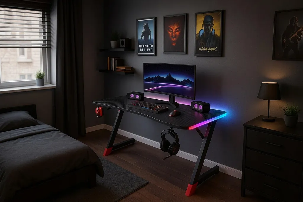 Scrivania da Gioco Nera 140x60 Ekspand - LED RGB e Design Ergonomico - 4