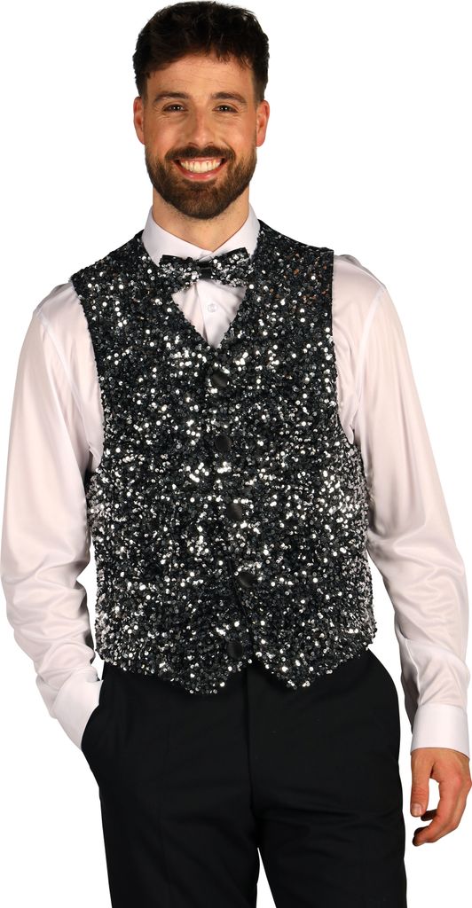 T4254-1701-S silber-schwarz Herren Pailletten Weste West Produktbild 