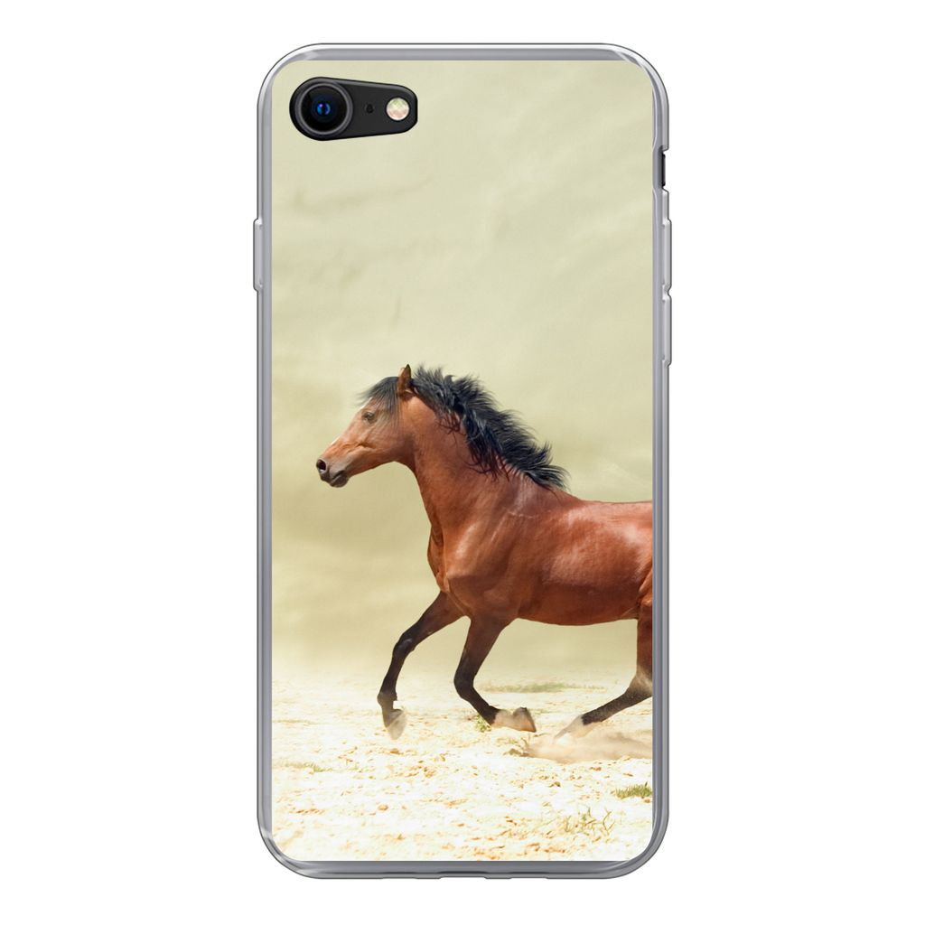 MuchoWow Handyhülle Schutzhülle Hülle für iPhone 7 Pferd - Stoff - Sand Silikon Softcase Handy Hülle - Kartenhalter