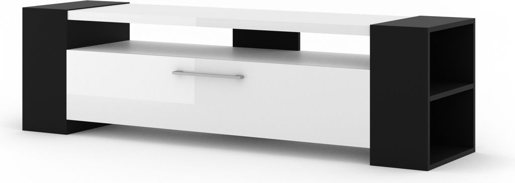 Lowboard TV-Schrank Livia 160 cm Kommode TV Tisch Sideboard Hi-Fi Regale Hochglanz Schwarz Matt Weiß Glanz