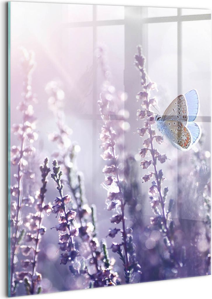Designer Glasbild - Wandbild - Glas Bild - 60x80 cm - Schmetterling Auf Wilden Blumen
