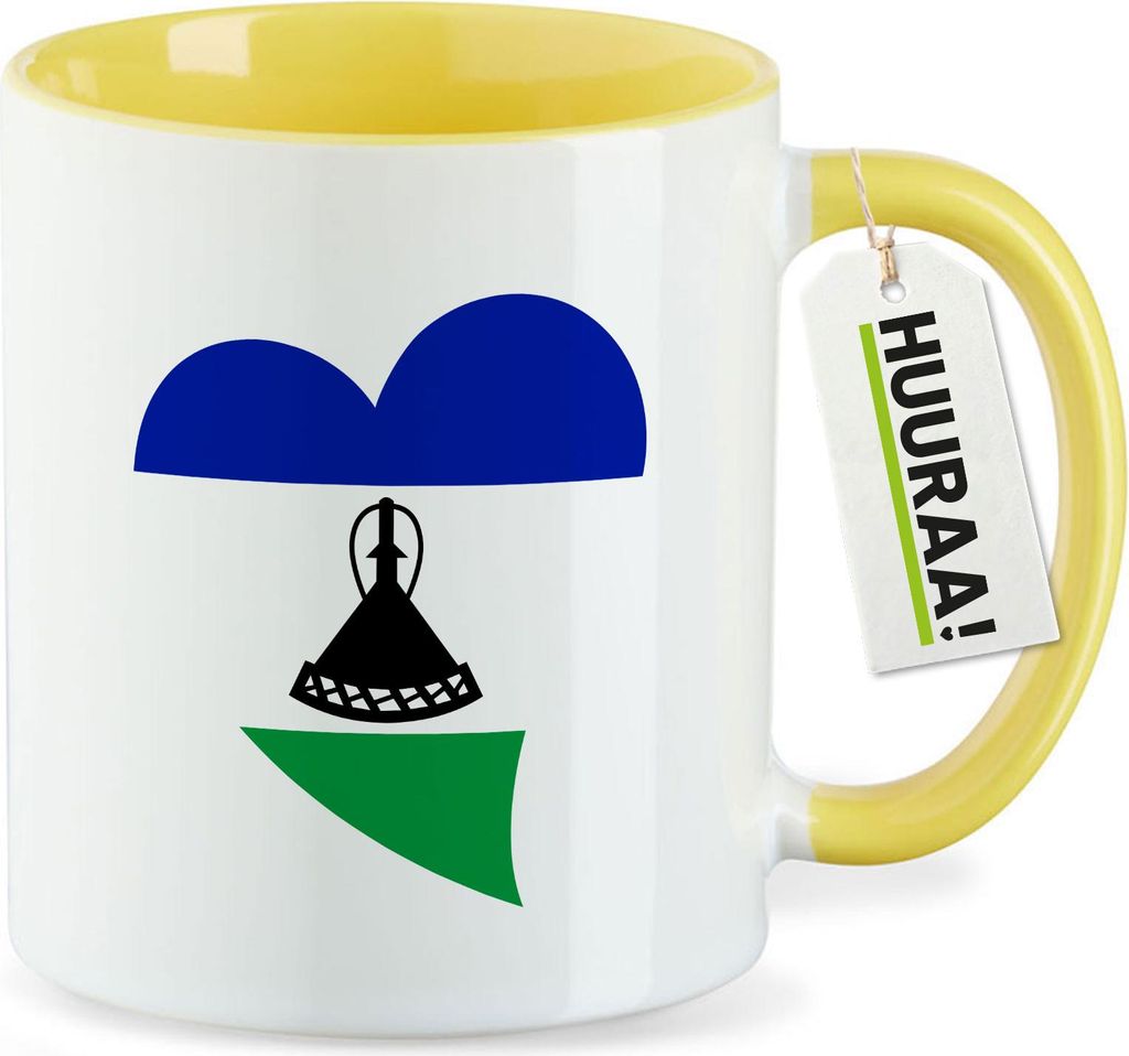 Huuraa Kaffeetasse Lesotho Flagge Herz 330ml Gelb Keramik Kaffeebecher Geschenkidee