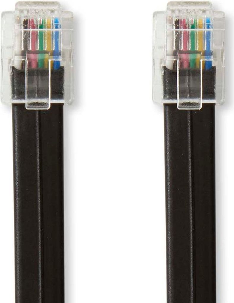Nedis Telefonkabel - RJ12 Stecker - RJ12 Stecker - 1.00 m - Kabeldesign: Flach - Kabeltyp: RJ12 - Schwarz - Label