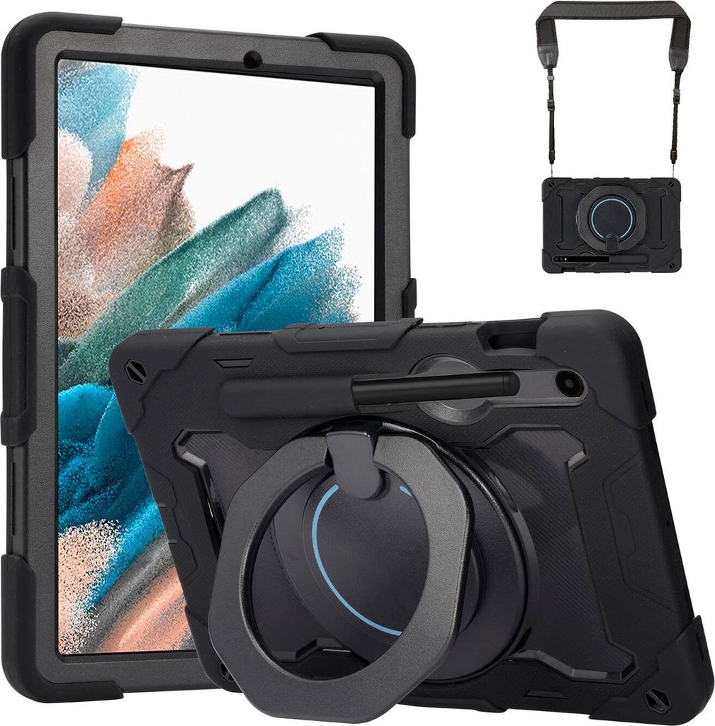 Conie Tablet Umhänge Tasche für Samsung Galaxy Tab A8 10.5 2021 Hybrid Case stabile Schutz Hülle PEN Halter Kantenschutz Aufstellfunktion in Sch...