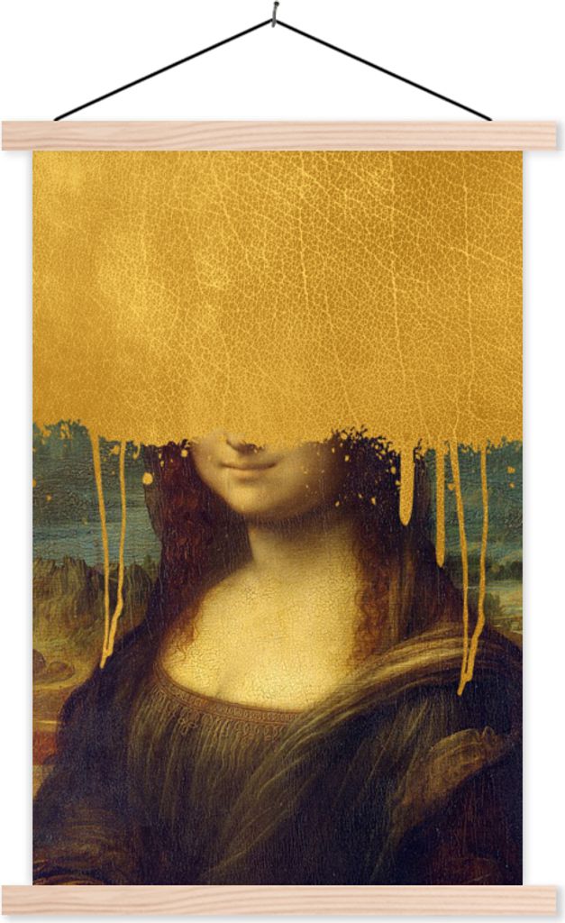 MuchoWow Textilposter Mona Lisa - Da Vinci - Gold 40x60 cm mit holzfarbenen Rahmen - Poster