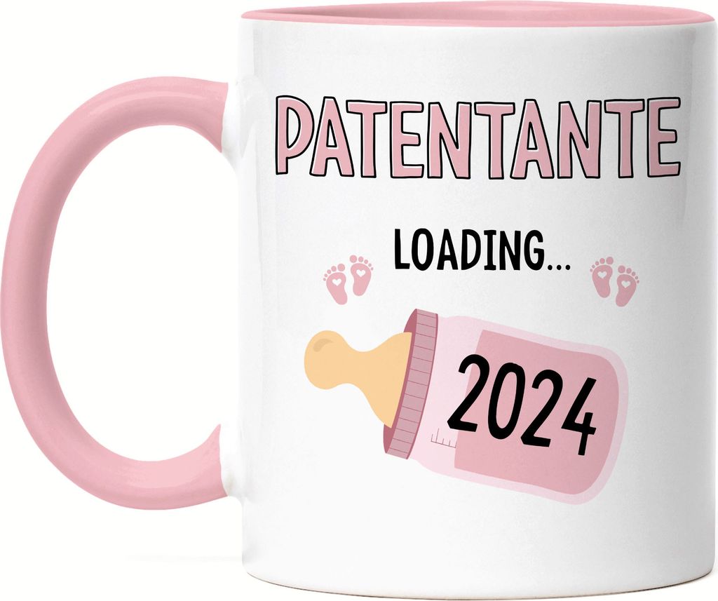 Patentante Loading 2024 Tasse Rosa Geschenk Werdende Patentante Babynews mit Ladebalken Schwangerschaft Geschenkidee