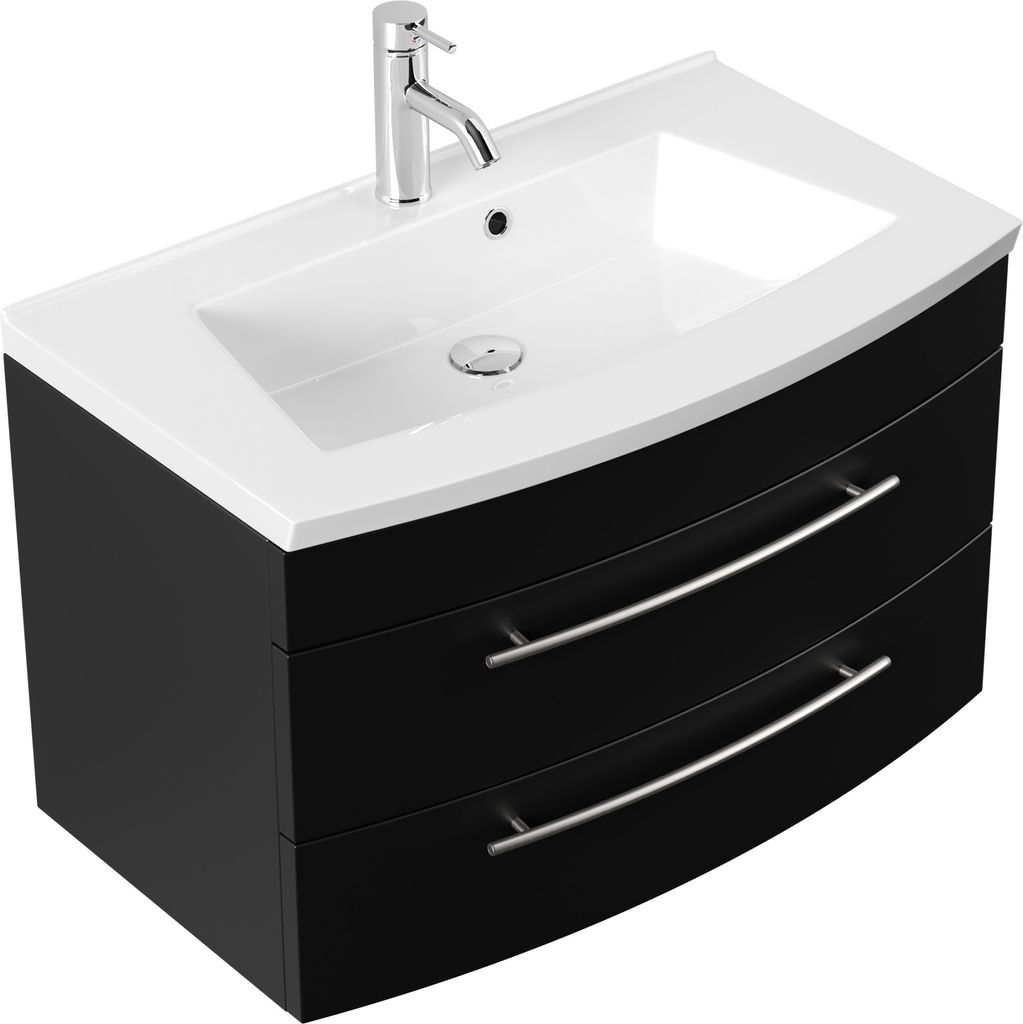 Badmöbel Bella 80 mit runder Front SoftClose schwarz : Schwarz