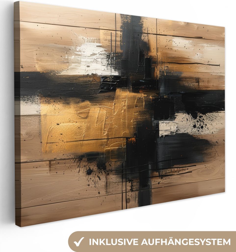 MuchoWow - Leinwandbilder - Modern - Schwarz - Gold - Farbe, Wandbild, Wanddeko Bilder Wohnzimmer, 40x30 cm