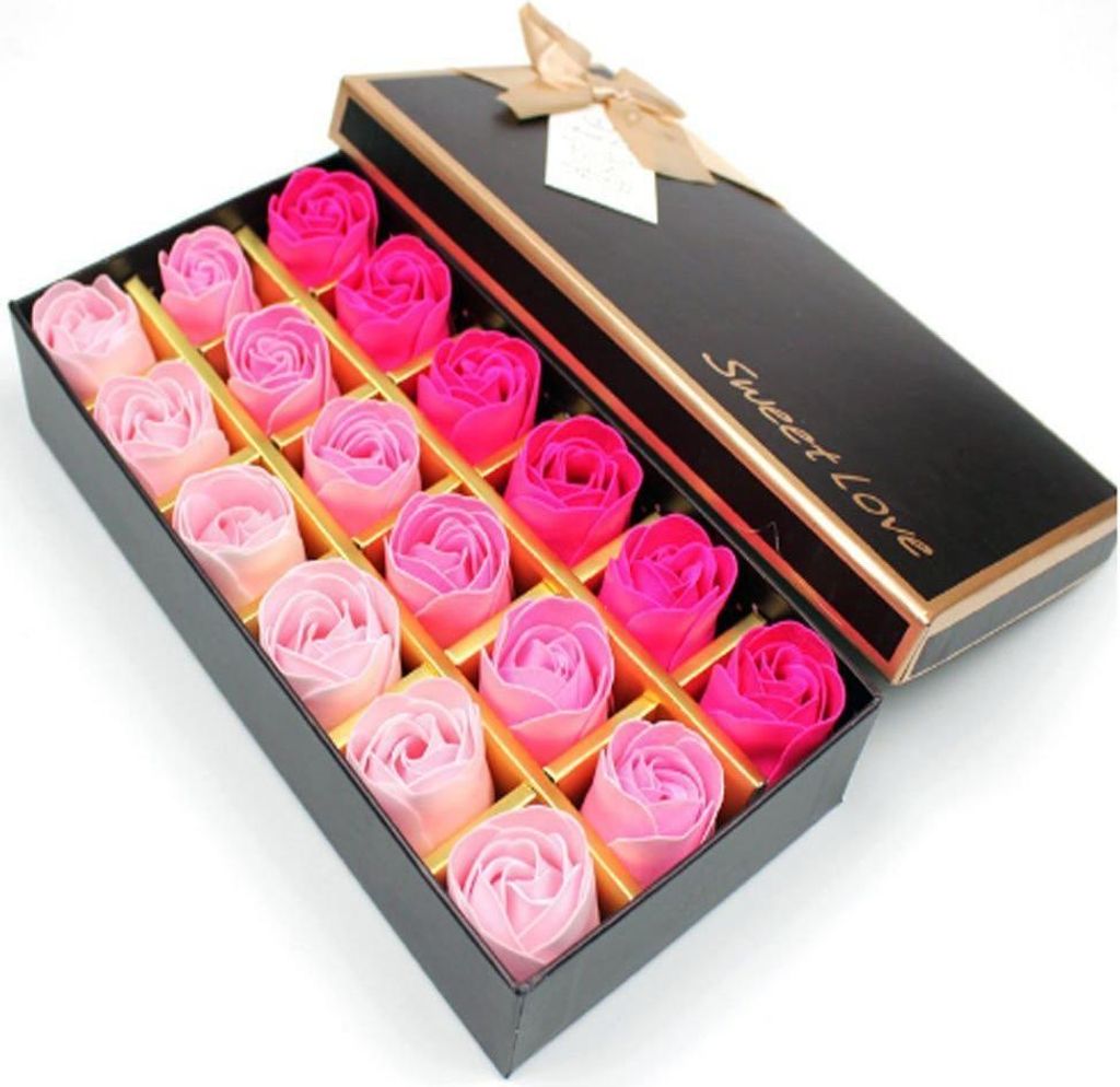 18pcs Rose Soap Blumen in GeschenkBox, Faszinierende Duft von Rosen, Hübsche Form, Farbverlauf Farbe (rosarot)