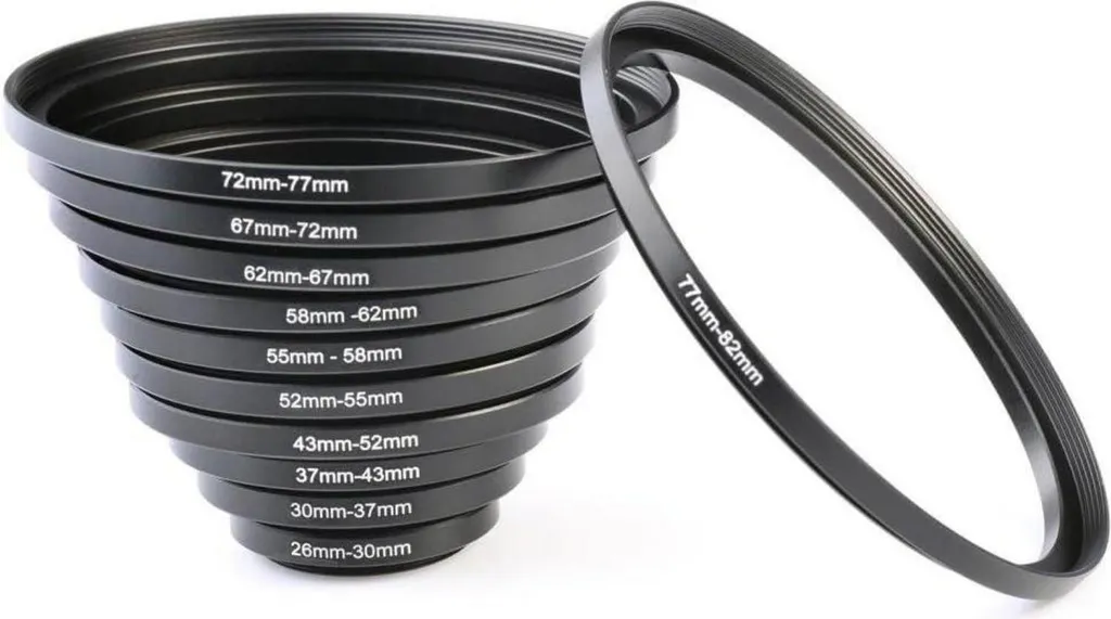 Kit bagues d'adaptation Step Up en aluminium noir pour filtres photo 11 pièces