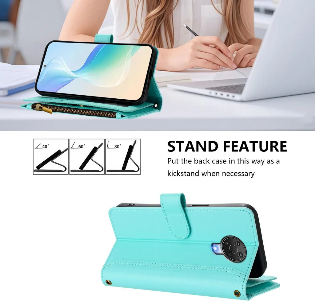 Protezione Nokia G10/G20: Custodia Flip RFID con Tasca Zip Verde - 2