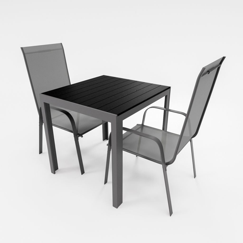 Gartenmöbel Set Alu Tisch 3-tlg. 2x Stapelsessel Stapelstuhl Essgruppe Gartenset Sitzgruppe Anthrazit