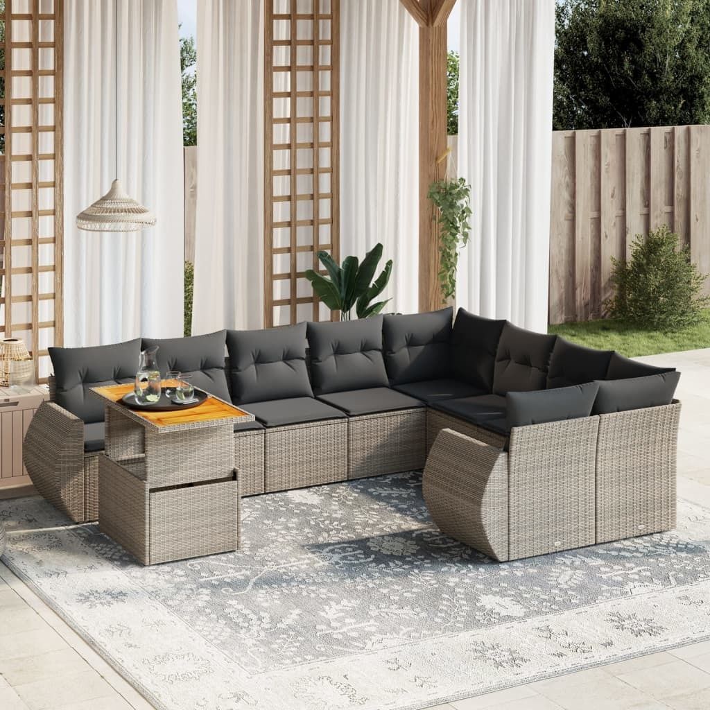 Maison Exclusive - 10-tlg. Garten-Sofagarnitur mit Kissen Grau Poly Rattan